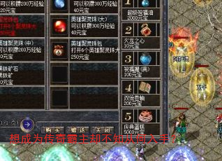 想成为传奇霸主却不知从何入手? 想成为传奇霸主却不知从何入手?